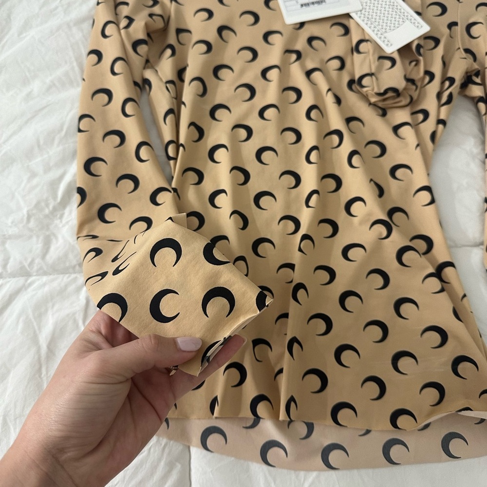 Marine Serre Tan Long Sleeve Top with Black Crescent Pattern - Picture 6 of 16